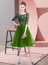 Scoop Half Sleeves Lace Up Quinceanera Court Dresses Green Tulle