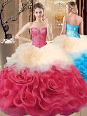 Red Sweetheart Lace Up Beading and Ruffles Quinceanera Gowns Sleeveless