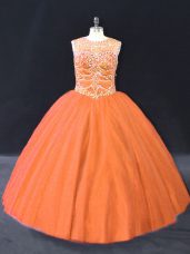 Scoop Sleeveless Lace Up Quinceanera Gown Orange Tulle