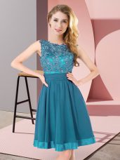 Pretty Scoop Sleeveless Backless Quinceanera Court Dresses Teal Chiffon