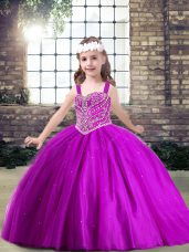 Custom Design Sleeveless Floor Length Beading Lace Up Pageant Dress for Womens with Fuchsia