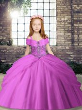 Ball Gowns Little Girl Pageant Gowns Lilac Straps Tulle Sleeveless Floor Length Lace Up