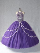 Deluxe Purple Sleeveless Tulle Lace Up 15th Birthday Dress for Sweet 16 and Quinceanera