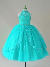 Pretty Sleeveless Beading and Appliques Lace Up Pageant Gowns For Girls