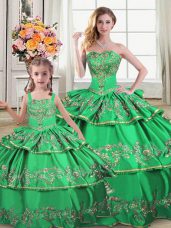 Sweet Green Mermaid Sweetheart Sleeveless Floor Length Lace Up Ruffled Layers Quince Ball Gowns