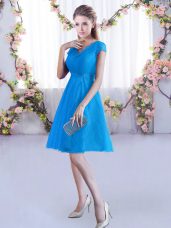 Smart Baby Blue Cap Sleeves Lace Lace Up Wedding Party Dress for Wedding Party