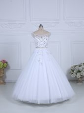 White Sleeveless Beading Lace Up Wedding Dresses