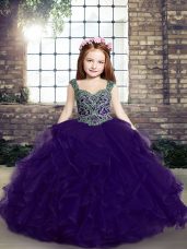 Superior Sleeveless Lace Up Floor Length Beading and Ruffles Pageant Gowns For Girls