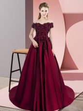 Sleeveless Appliques Zipper Sweet 16 Dress with Wine Red Court Train
