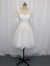 White Short Sleeves Tulle Zipper Wedding Gowns for Wedding Party