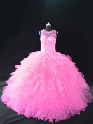 Baby Pink Sleeveless Beading and Ruffles Quinceanera Dresses
