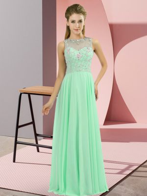 Apple Green Sleeveless Chiffon Zipper Prom Dress for Prom and Party