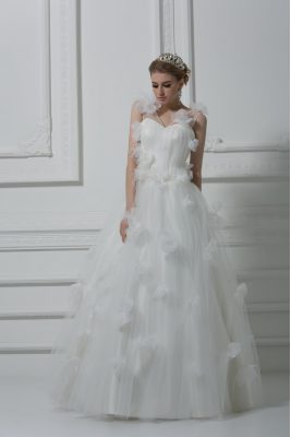 Glamorous Floor Length White Bridal Gown V-neck Sleeveless Lace Up