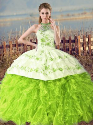 Fashionable Organza Lace Up Quinceanera Gown Sleeveless Floor Length Court Train Embroidery and Ruffles
