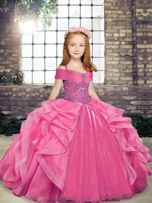 Great Floor Length Ball Gowns Sleeveless Pink Glitz Pageant Dress Lace Up
