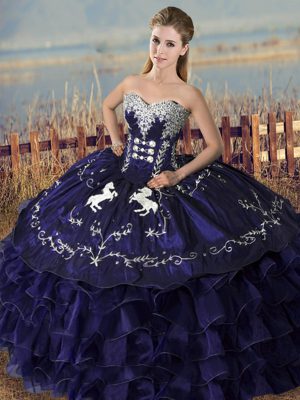 Fine Purple Sweetheart Neckline Embroidery and Ruffles Sweet 16 Dress Sleeveless Lace Up