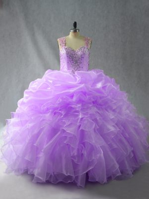 Lavender Zipper Vestidos de Quinceanera Beading and Ruffles Sleeveless Floor Length