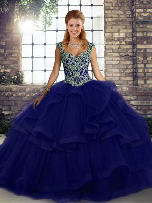 Super Beading and Ruffles Sweet 16 Quinceanera Dress Purple Lace Up Sleeveless Floor Length