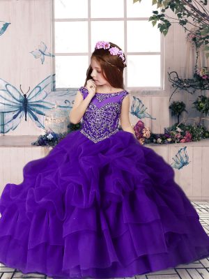 Cute Floor Length Purple Pageant Dress Toddler Scoop Sleeveless Zipper