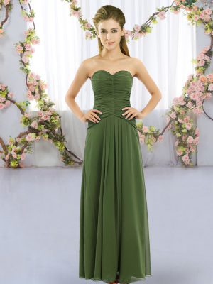Dark Green Sleeveless Ruching Floor Length Damas Dress