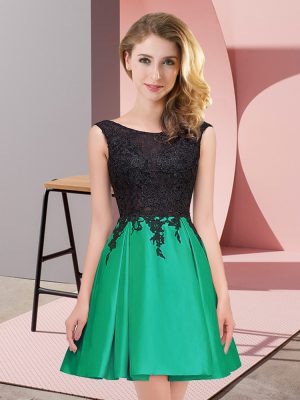 Simple Scoop Sleeveless Quinceanera Court of Honor Dress Mini Length Lace Green Satin