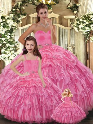 Rose Pink Sleeveless Ruffled Layers Floor Length Quinceanera Gown