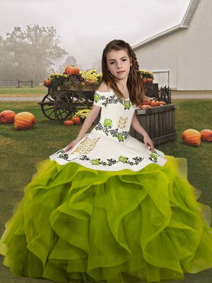 Olive Green Sleeveless Organza Lace Up Pageant Dress for Girls for Party and Wedding Party