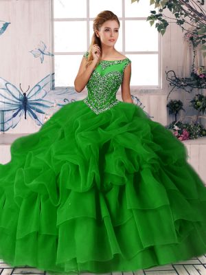 Organza Sleeveless Quinceanera Gown Brush Train and Beading and Pick Ups