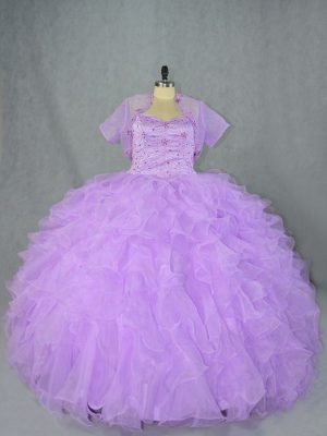 Smart Sleeveless Organza Asymmetrical Side Zipper Quinceanera Dresses in Lavender with Beading and Ruffles