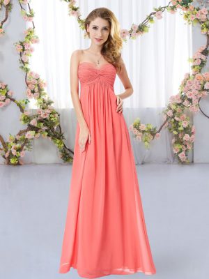 Flare Watermelon Red Bridesmaid Dress Wedding Party with Ruching Sweetheart Sleeveless Zipper