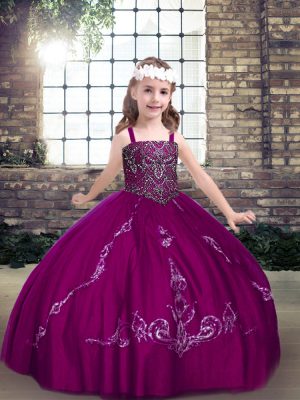 Beautiful Fuchsia Little Girl Pageant Dress Party and Military Ball and Wedding Party with Beading Straps Sleeveless Lace Up