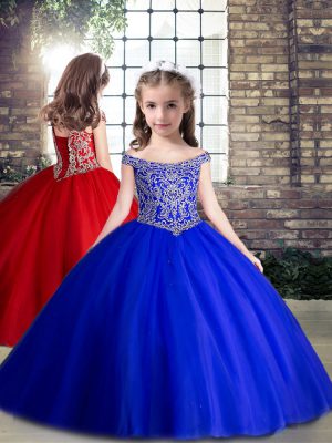 Royal Blue Sleeveless Tulle Lace Up Little Girl Pageant Gowns for Party and Wedding Party