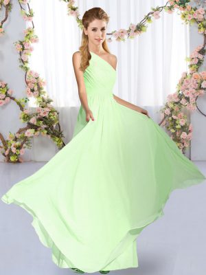 Yellow Green Sleeveless Floor Length Ruching Lace Up Wedding Guest Dresses