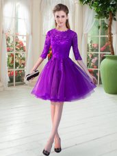 Exceptional Tulle Half Sleeves Knee Length Prom Party Dress and Lace