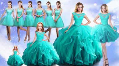 Elegant Cap Sleeves Lace Up 15 Quinceanera Dress in Aqua Blue with Beading
