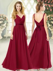Low Price Sleeveless Backless Floor Length Ruching Formal Evening Gowns