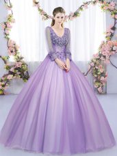 Glittering Lace and Appliques Sweet 16 Dresses Lavender Zipper Long Sleeves Floor Length