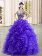 Traditional Floor Length Purple Quinceanera Gowns Sweetheart Sleeveless Lace Up