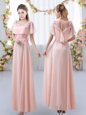Appliques Wedding Guest Dresses Pink Zipper Short Sleeves Floor Length