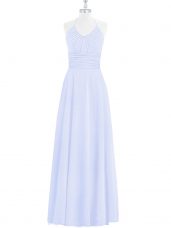 Hot Selling Baby Blue Column/Sheath Chiffon Halter Top Sleeveless Ruching Floor Length Zipper Evening Dress