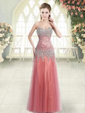 Romantic Column/Sheath Dress for Prom Watermelon Red Sweetheart Tulle Sleeveless Floor Length Zipper