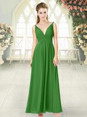 Wonderful Green Sleeveless Chiffon Backless Prom Evening Gown for Prom and Party