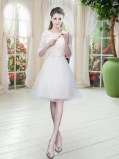Popular White Half Sleeves Lace Knee Length Prom Dresses