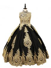 Luxurious Beading Little Girls Pageant Dress Wholesale Black Lace Up Sleeveless Floor Length