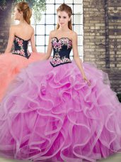Sleeveless Sweep Train Lace Up Embroidery and Ruffles Sweet 16 Dress