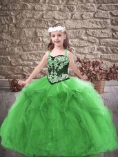 Latest Green Sleeveless Tulle Lace Up Pageant Gowns For Girls for Party and Wedding Party