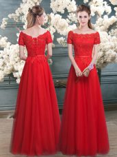 New Arrival Floor Length Lace Up Prom Gown Red for Prom and Party with Lace