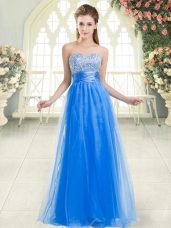 Graceful Sweetheart Sleeveless Womens Party Dresses Floor Length Beading Blue Tulle