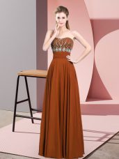 Custom Made Floor Length Empire Sleeveless Brown Prom Party Dress Zipper