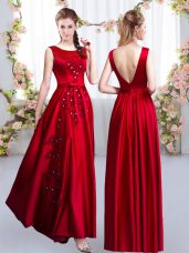 Hot Selling Sleeveless Floor Length Beading and Appliques Backless Dama Dress for Quinceanera with Red